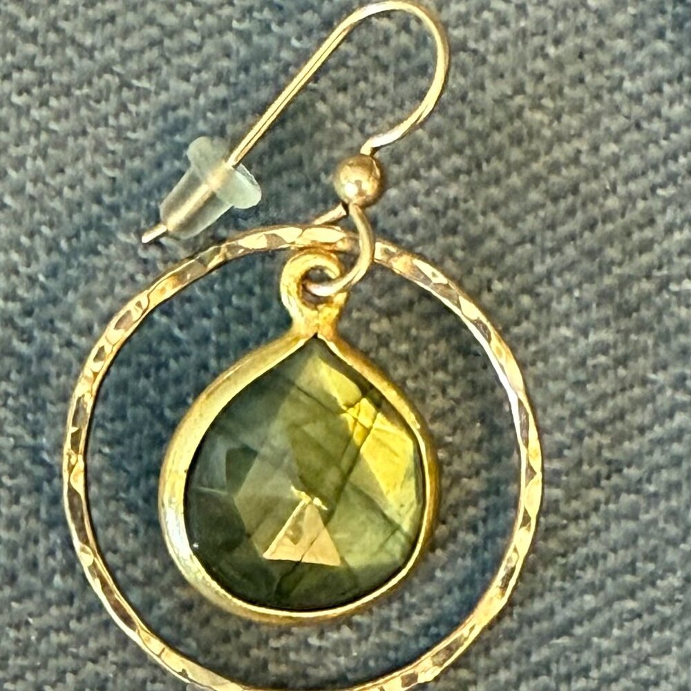 Boho Set: Leather moonstone labradorite lariat necklace 40" w/ drop earring NWOT - Picture 3 of 5